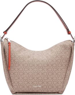 Сумка-хобо через плечо Calvin Klein Prism Top Zip Convertible, Almond/Taupe/Spicy Orange Logo b0bnlx7dvb | almond/taupe/spicy orange logo