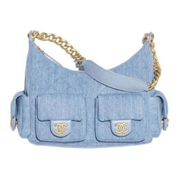 Джинсовый материал золотая цепь сумка хобо, сумка, наплечная сумка большая женская светло- Chanel, Box(Set+Box) as5339-b19251-ng353