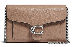 Кожаная цепочная сумка, сумка через плечо, кроссбоди, клатч маленькая женская светло-коричневая Coach, Set (Bag+Dust Bag) 89364-lhtau