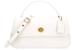 Кожаная сумка с поворотной застежкой, через плечо, кросс-боди, клатч женская розовая белая Coach, Set (Bag+Dust Bag) 129-b4ha