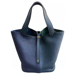 Пикотин лок Clemence Bullock кожаная корзина-сумка, ведро-сумка, женская сумка Pine Green & Midnight Blue Hermes, Y Stamp h082380ccai