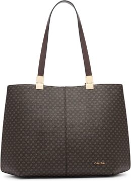 Сумка-тоут Calvin Klein Granite Geometric - веганская кожа, монограмма, 3 кармана, Brown/Khaki/Black b0dyyfxjtl | brown/khaki/black