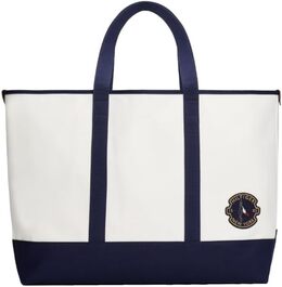 Большая холщовая сумка-тоут Tommy Hilfiger с карманом и плечевыми ремнями, White / Preppy Navy b0fw2yf98f | white / preppy navy