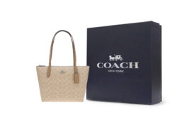 Сумка-шоппер Fiona Canvas With Leather, сумка-тоут, женская сумка, маленькая наплечная сумка Apricot Coach, Gift Box Set (Set+черный Box) cbt18-svpwh