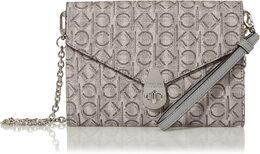 Сумка-органайзер Calvin Klein Soft Lock Signature Chain Crossbody, Grigio/Ivory b08bhfgky5 | grigio/ivory