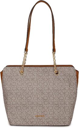 Женская сумка-тоут Calvin Klein Hailey Signature Top Zip Chain, Textured Almond/Taupe/Caramel Linear b08bhdvwlk | textured almond/taupe/caramel linear