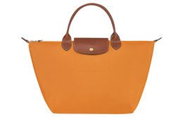 Сумка-пельмень из холста с кожаными вставками, средний размер, женская, saffron Longchamp, Saffron 1623089025 | saffron