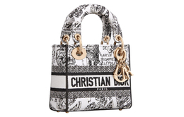 Сумка Lady D Lite Embroidery Lady Bag через плечо, кроссбоди, мини-женская белая/черная Christian Dior, Set (Bag+Dust Bag) m0500oomp-m041