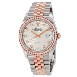 Rolex Datejust 36 Silver Palm Motif Diamond Dial Automatic Mens Steel and 18kt Everose Gold Jubilee Watch m126281rbr-0027