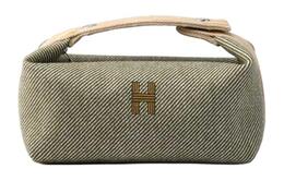 Hermes Сумка косметичка женская малая из шерсти саржи лесной зелёный, Forest Green h103640m03 | forest green