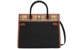 Винтажная хлопковая сумка через плечо с кожаной вставкой, маленький размер, женская, черная Burberry 80252691