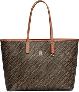 Кожаная сумка-тоут Tommy Hilfiger с монограммой и карманом на молнии, Black / Tan Mix b0fvbptg45 | black / tan mix