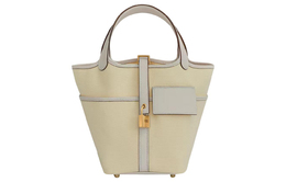 Пикотин Лок из холста и кожи теленка свифт, сумка-корзина, ведерко, женская сумка светло-бежевого/кремово-белого цвета Hermes h083189ccac