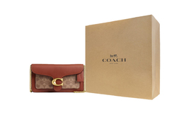 Coach Таби Нежная Кожа Теленка Сумка Через Плечо Маленький Размер Женская Латунь Плетеная Гавана Карамель ce774-b4xhg