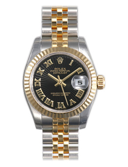 Pre-owned Rolex Lady-Datejust Black Sunbeam Dial Ladies Watch 179173bksbrj
