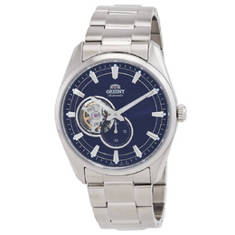 Orient RA-AR0003L30B Mens Open Heart Watch - Silver Stainless Steel Case with Blue Bezel and Automatic Movement