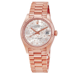 Rolex Datejust 31 Silver Floral-Motif Diamond Dial Automatic Ladies 18kt Everose Gold President Watch m278275-0045