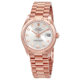 Rolex Datejust 31 Automatic 18kt Everose Gold Diamond Silver Dial Ladies Watch 278275-0039