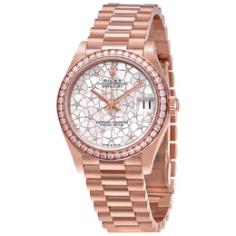 Rolex Datejust 31 Silver Floral Motif Diamond Dial Ladies 18kt Everose Gold President Watch m278285rbr-0036
