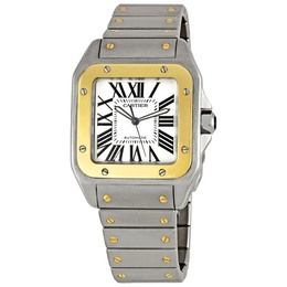 Pre-owned Cartier Santos 100 Silver Opliline Dial Mens Watch w200728g