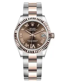 Rolex Datejust 31 Stainless Steel and Rose Gold Chocolate Pave Roman Dial Women's Watch m278271-0003