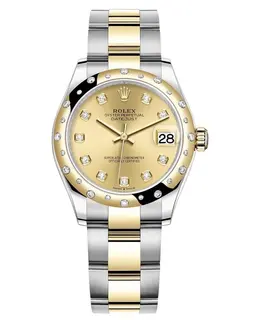 Rolex Datejust 31 Stainless Steel and Yellow Gold Champagne Diamond Dial Domed Diamond Bezel Women's Watch m278343rbr-0025