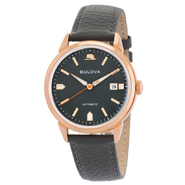 Bulova 97b206 Quartz Grey Dial Watch - Rose Gold-tone Steel Case with Grey Leather Strap