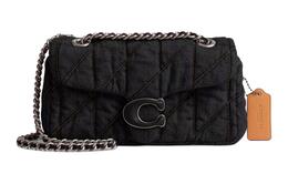 Табби Деним с Наппа Кожа Переносная Кроссбоди Сумка Через Плечо Женская Серебристо-Черная Coach cr701-lhblk