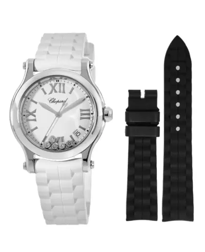 Chopard Happy Sport Medium White Diamond Dial Rubber Strap Watch Model 278582-3001 (white, arb10024)