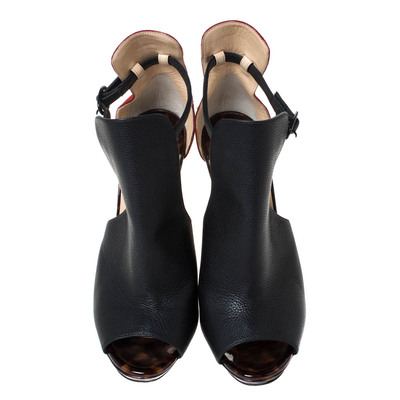 Louboutin Black Leather and Suede Cutout Ankle Boots Size 296489 (LPCH178368) - acheter sur LePodium